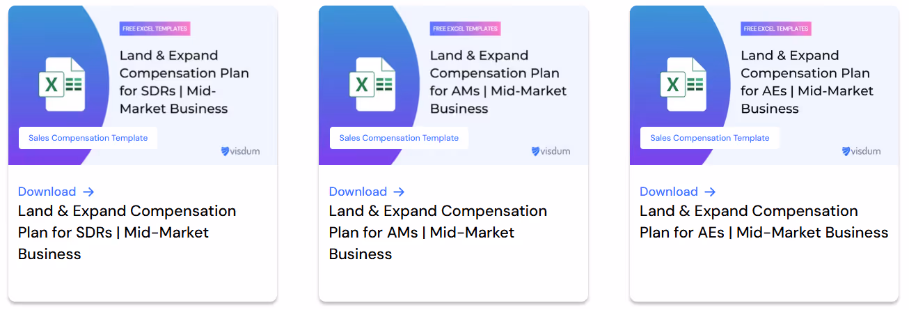 Free sales compensation templates for different roles of a sales team.
