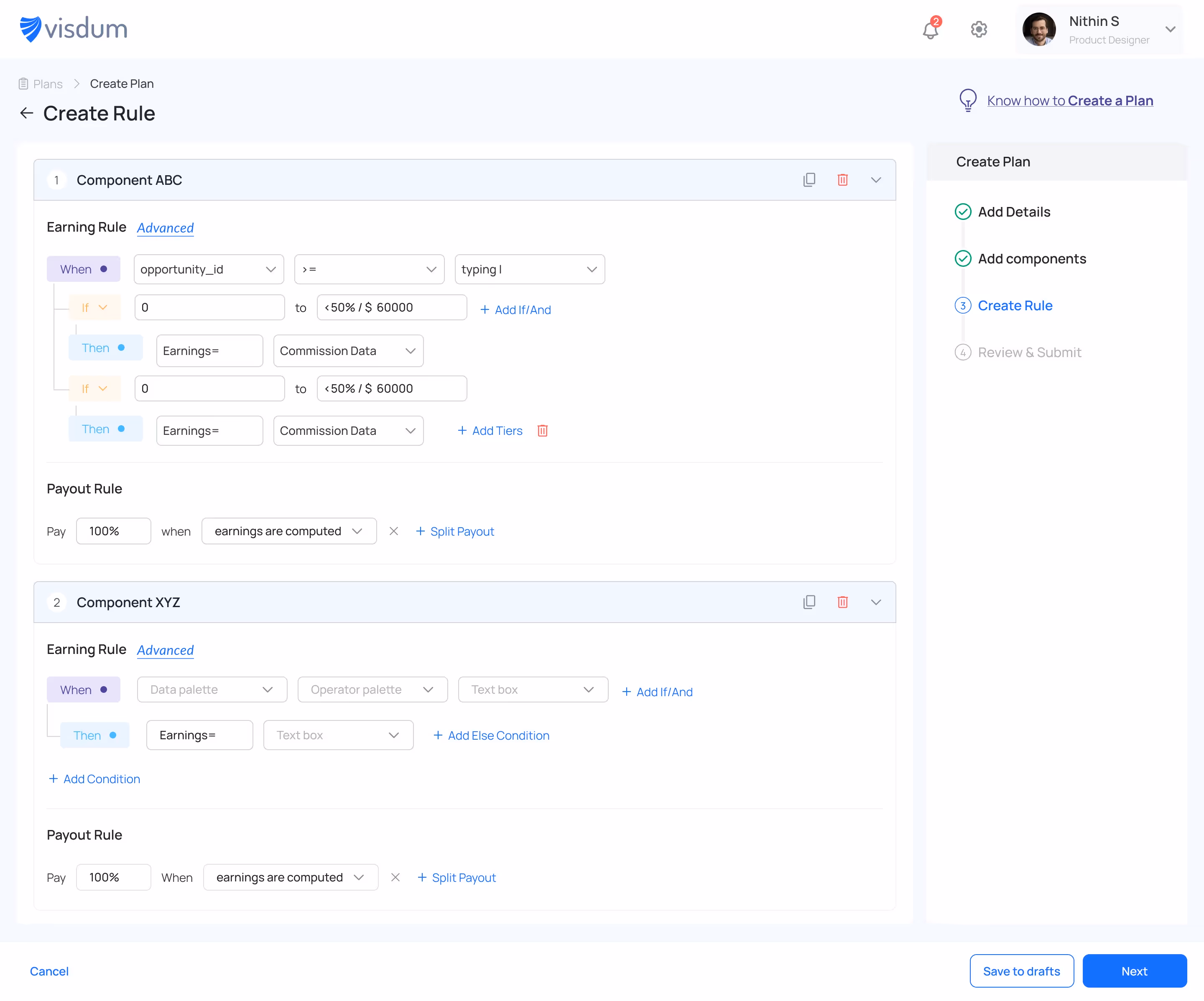 Visdum's no-code visual rule builder lets you create complex rules from scratch with no difficulty.