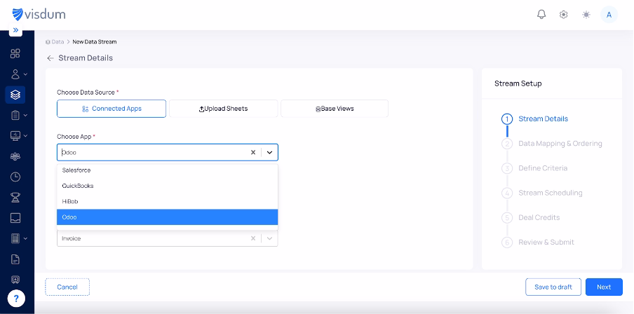 Set up data stream for Odoo App