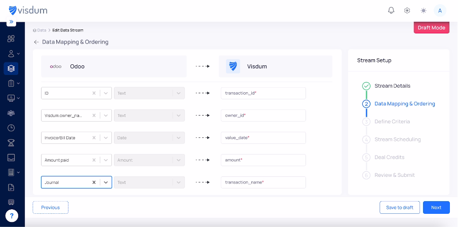 Map your Odoo Fields to Visdum