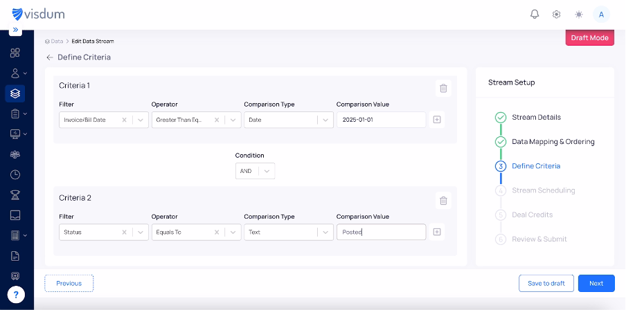 Define Criteria for Odoo Account Data