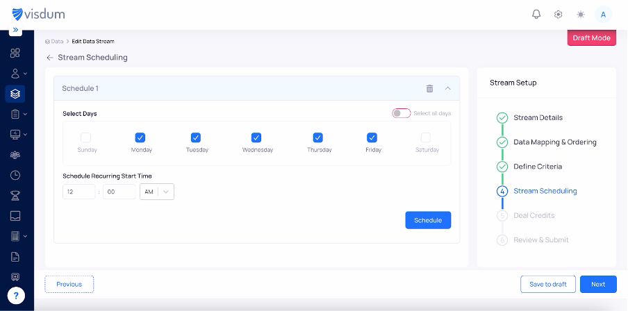 Set up data stream scheduling for Odoo data transfer