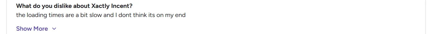 User review mentioning slow loading times in Xactly Incent.