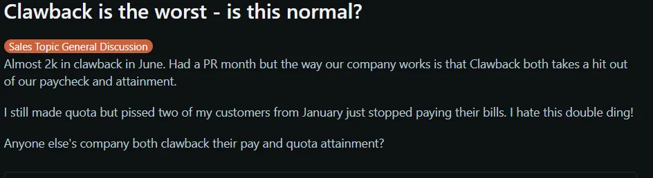Screenshot of a clawback discussion on a sub reddit