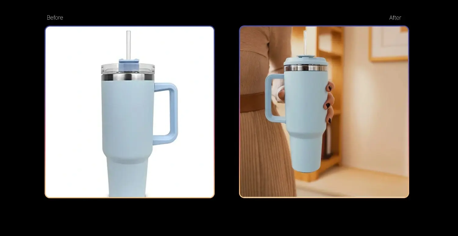 mug placement on ai female model hand