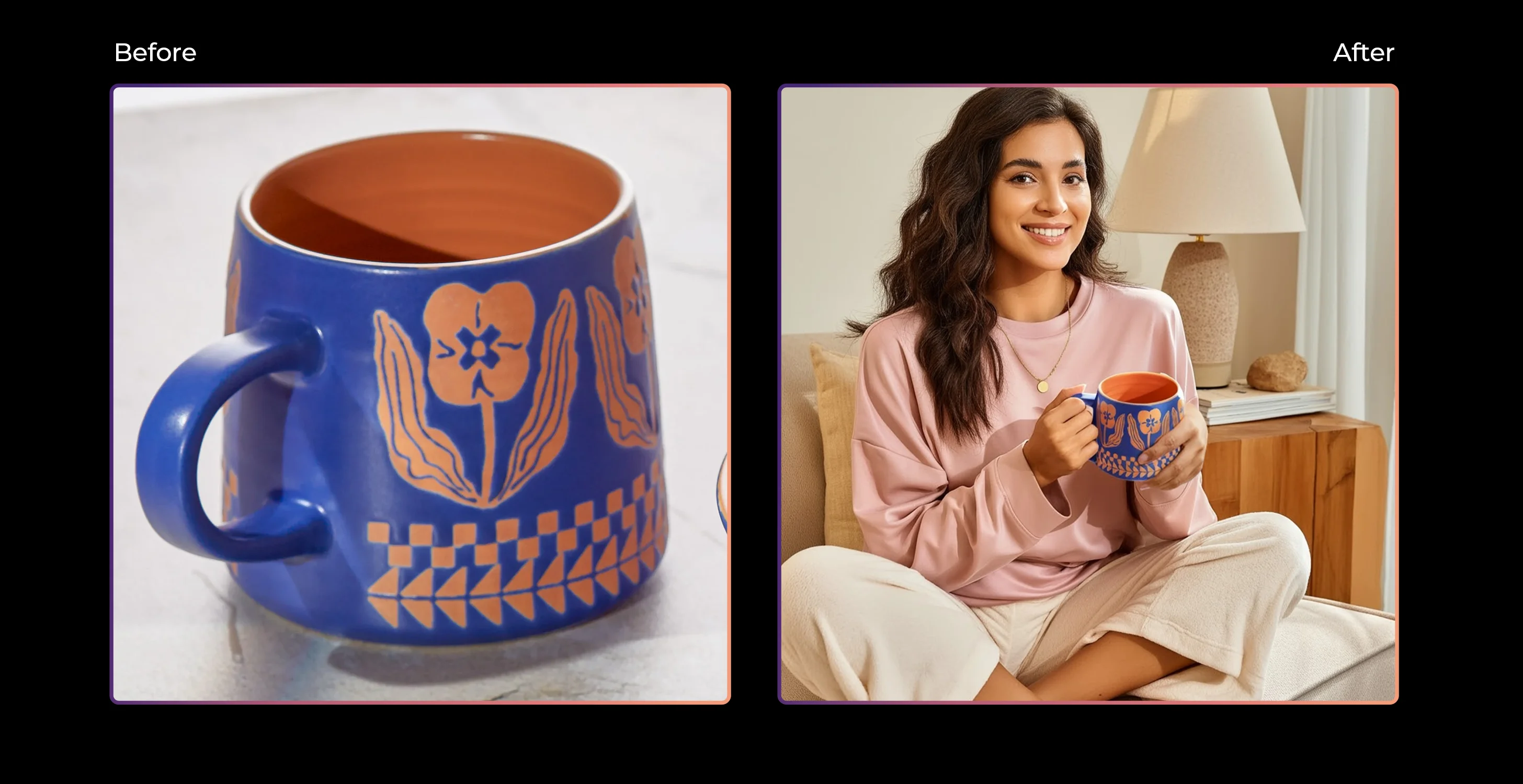 colocação de canecas de café em um modelo feminino