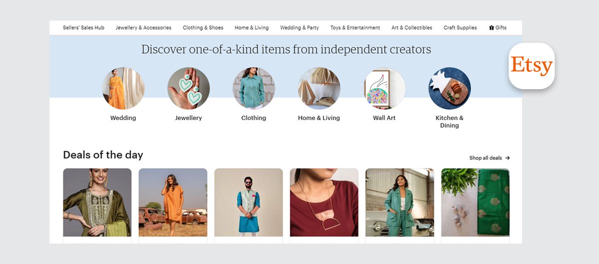 Etsy website interface