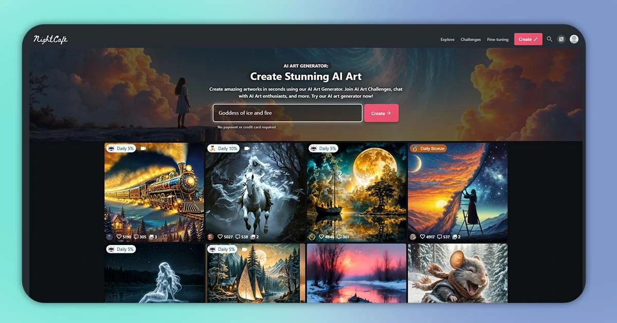 nightcafe studio website interface