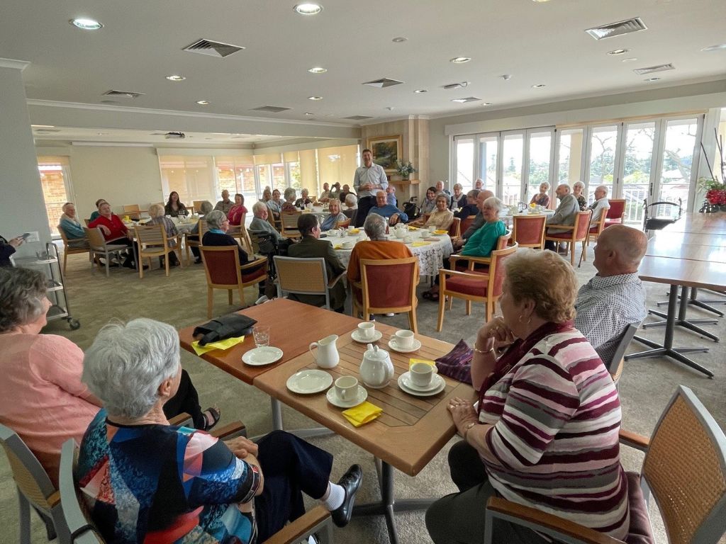 Mercy Retirement Village Wembley welcomes Basil for morning tea