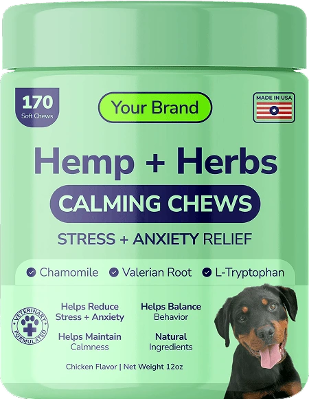 a bottle of hemp and herbs calming chews