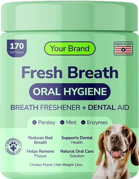 a bottle of fresh breath oral hygiene for dogs