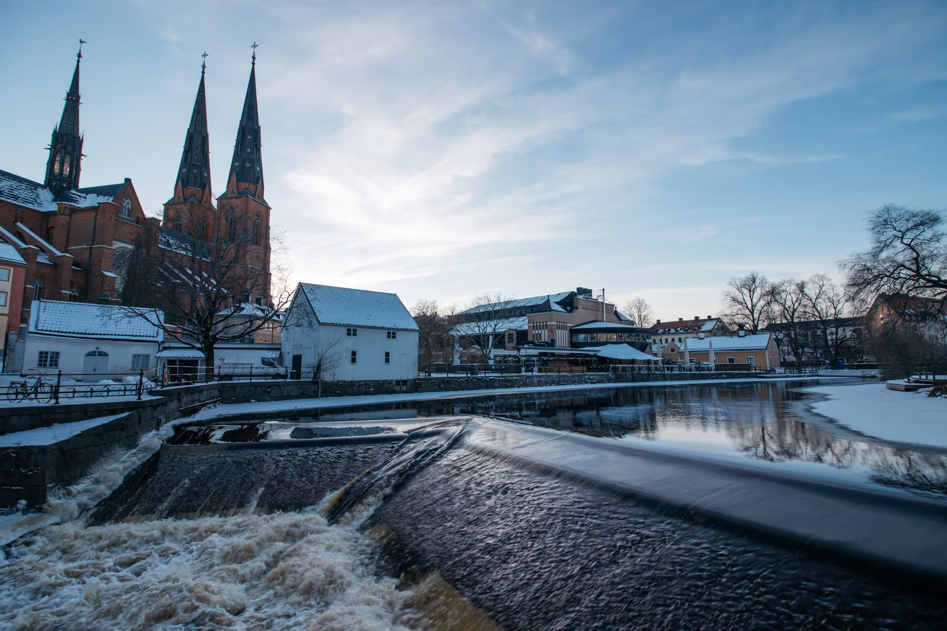 Stadsvy över Uppsala med domkyrkan och äldre bebyggelse.