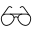 Simple black line drawing of round eyeglasses or spectacles