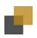 Two square color blocks, one gold and one dark gray, side by side