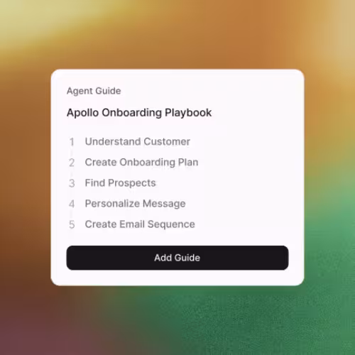 Agent guide editor showing an onboarding playbook broken into steps
