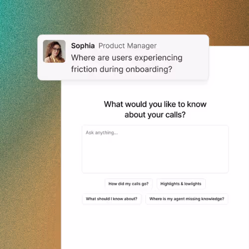 Quarterzip Call Insights answering a product manager's question about where users struggle during onboarding