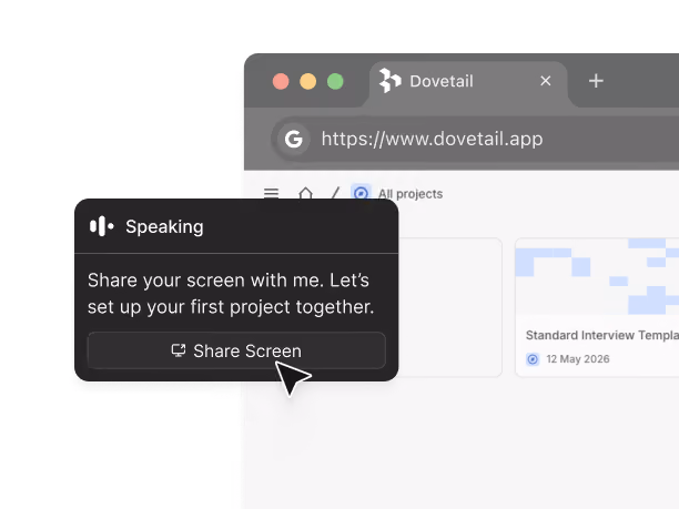 Quarterzip agent asking a user to share their screen to set up their first project