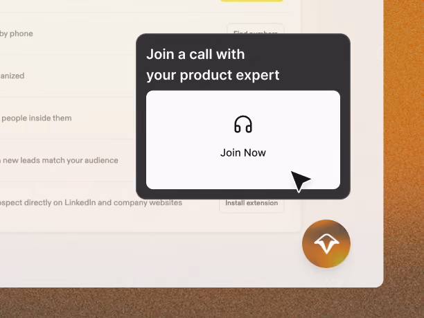 In-product prompt inviting a user to join a call with their product expert