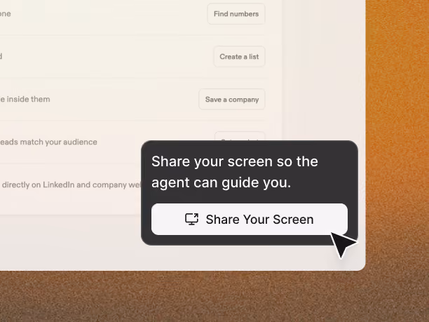 Prompt asking the user to share their screen so the agent can guide them