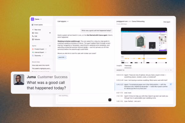 Call recording and transcript, with a CS manager asking what happened on a call