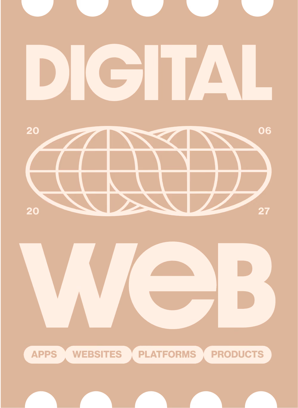 Design with text DIGITAL WORLDWIDE WEB and icons labeled apps, websites, platforms, and products.