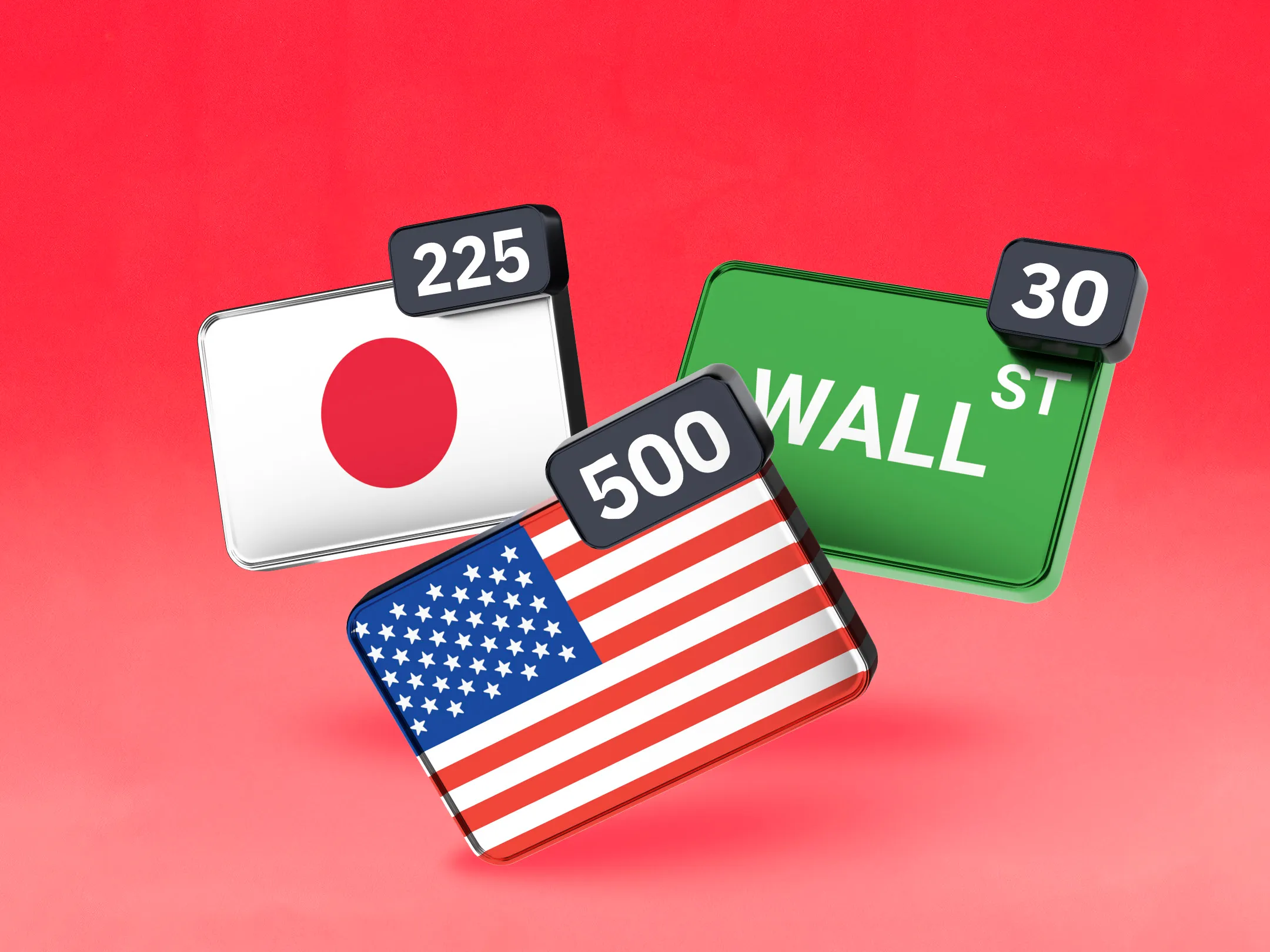 أعلام وأرقام المؤشرات التي تمثل مؤشرات الأسهم العالمية الرئيسية، ترمز إلى دليل المبتدئين لتداول مؤشرات الأسهم.