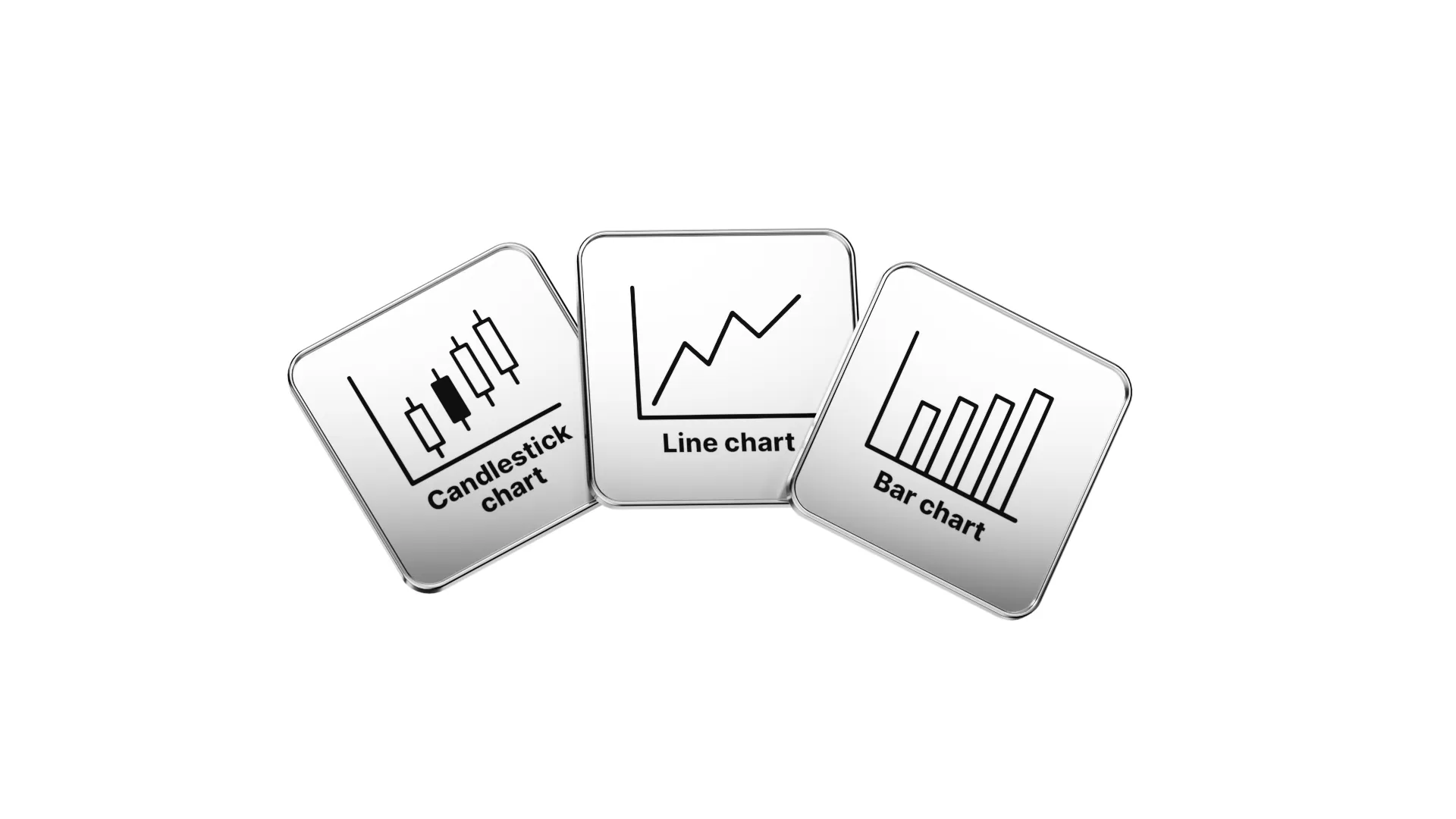 Icons of candlestick, line, and bar charts representing different types of trading charts for learning how to read them.