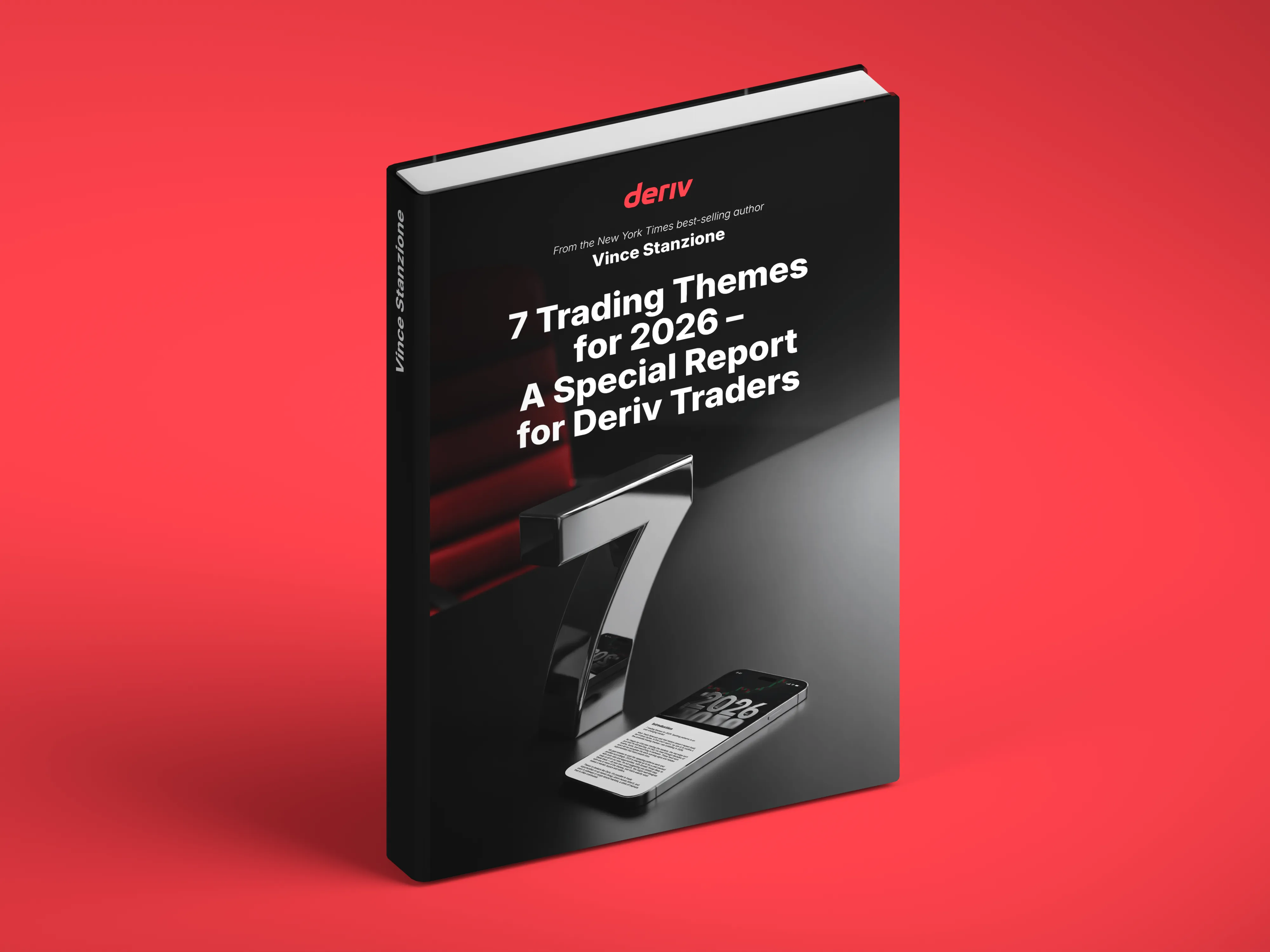 Cover of eBook "Introduction to Trading Financial Accumulator Options with Deriv" by Vince Stanzione, featuring an upward arrow.