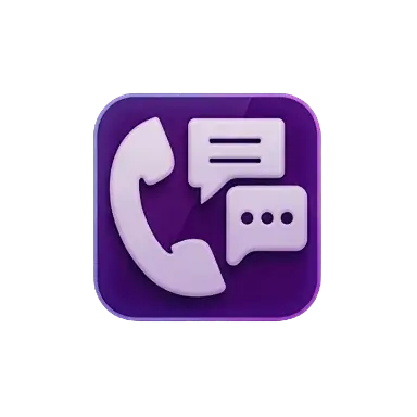 Purple app icon showing a phone handset and two speech bubbles for calls and messages.