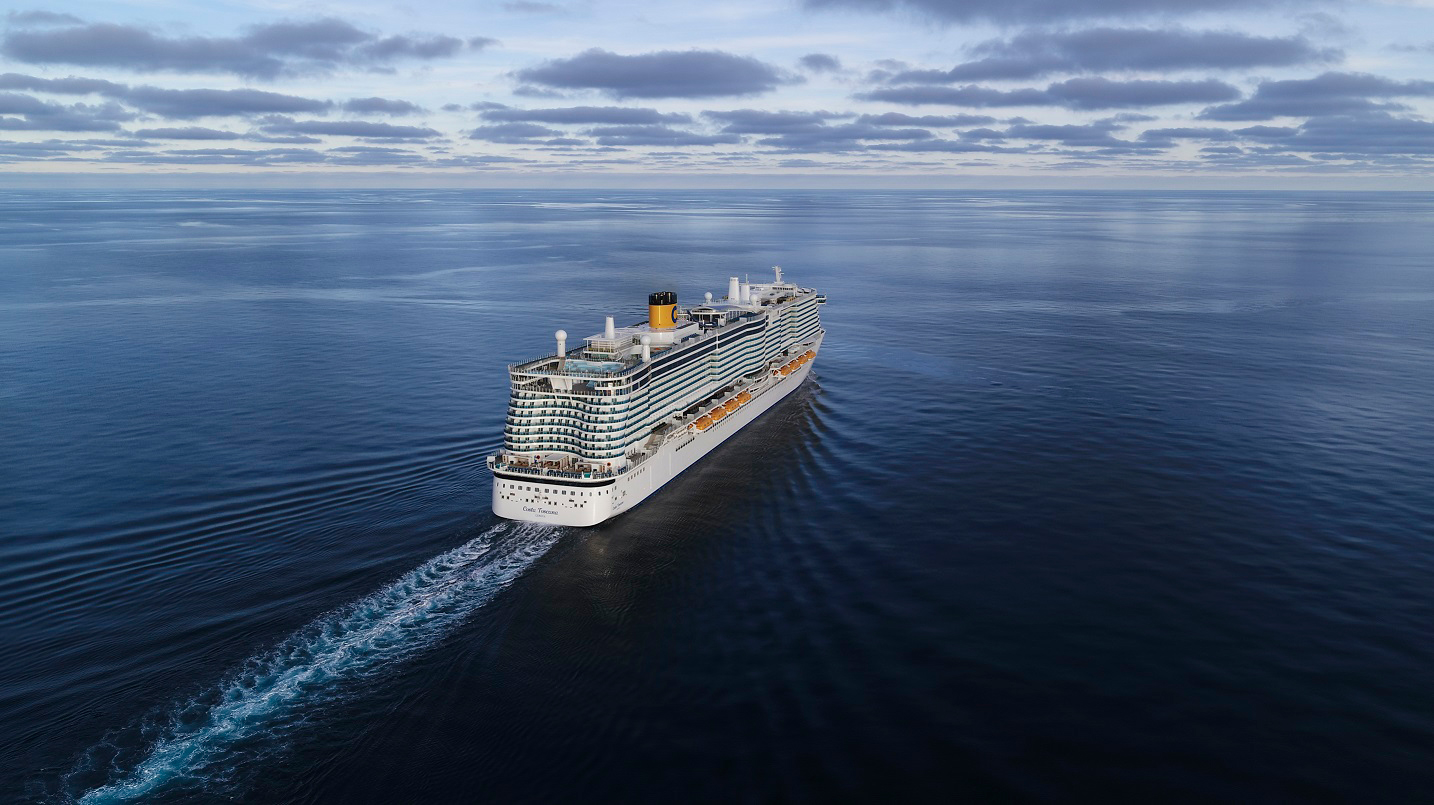 Cruise ship sailing into the distance
