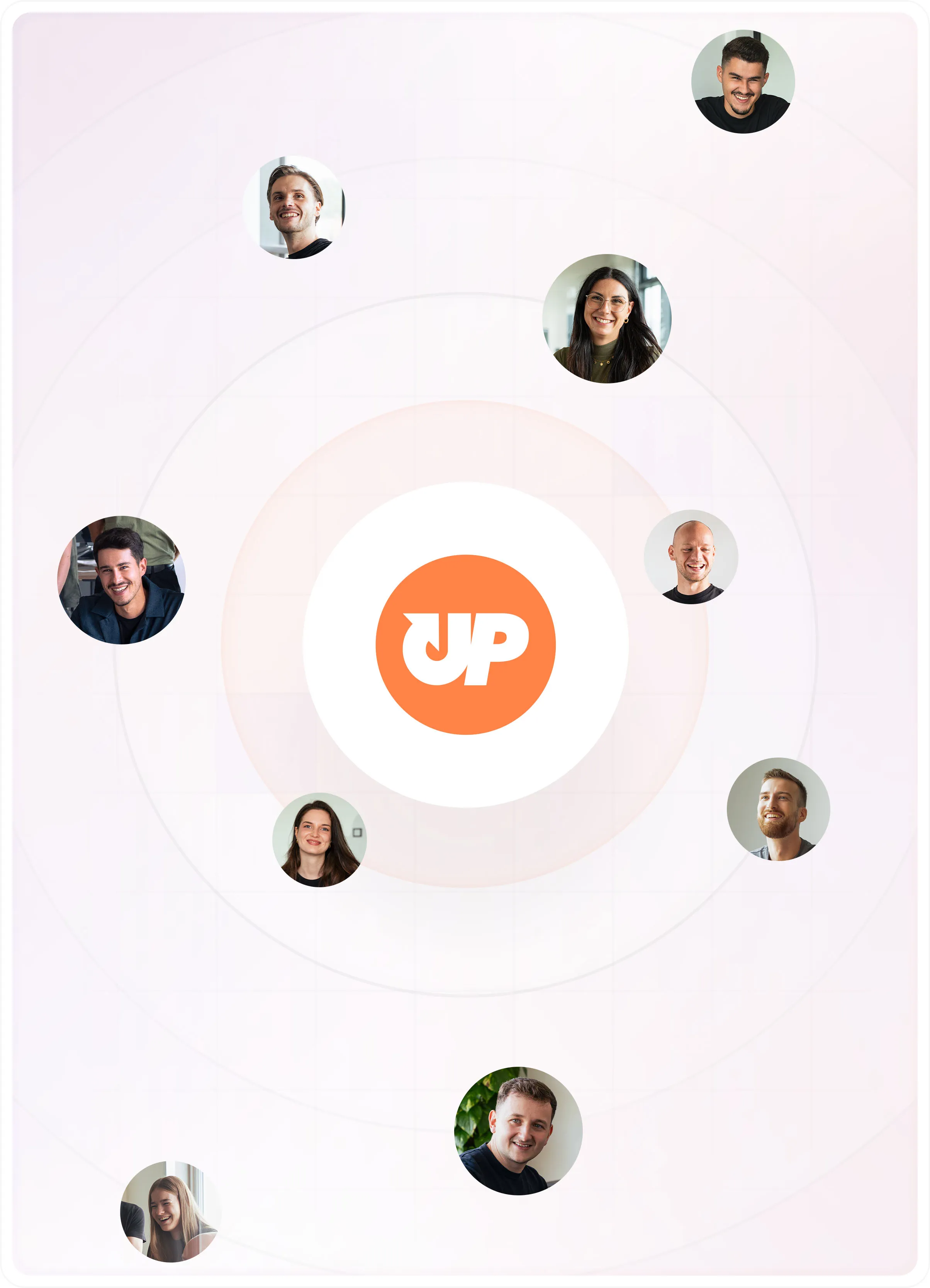 Grafik mit PimpUP Logo und Teammitgliedern rund um das Karriere-Netzwerk