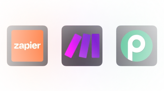 A colorful background with three different logos.