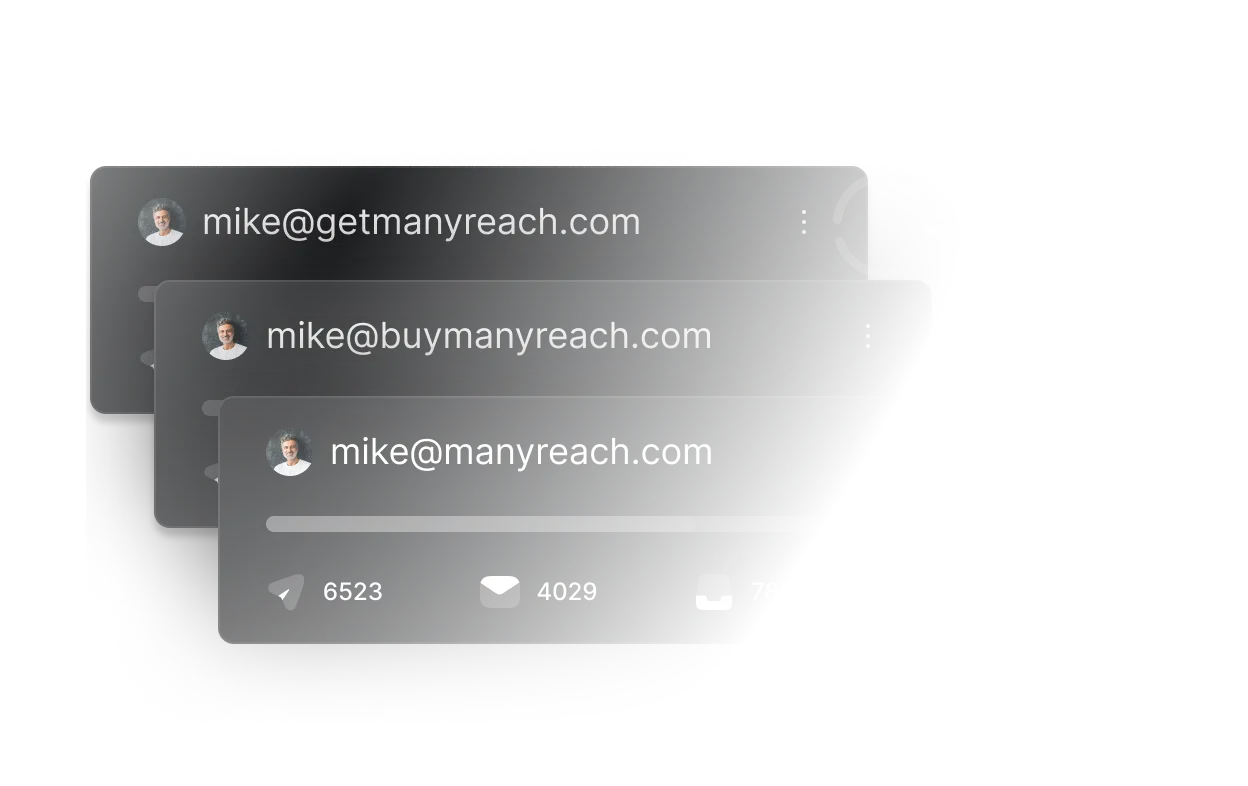 Three black business cards with white text on them.