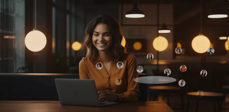A woman sitting in front of a laptop computer.