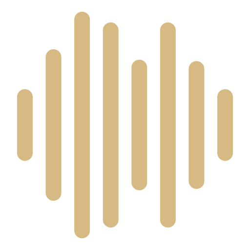 Abstract beige soundwave icon with vertical bars of varying heights on white background.