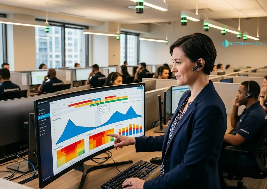 Many people at work, call center workers