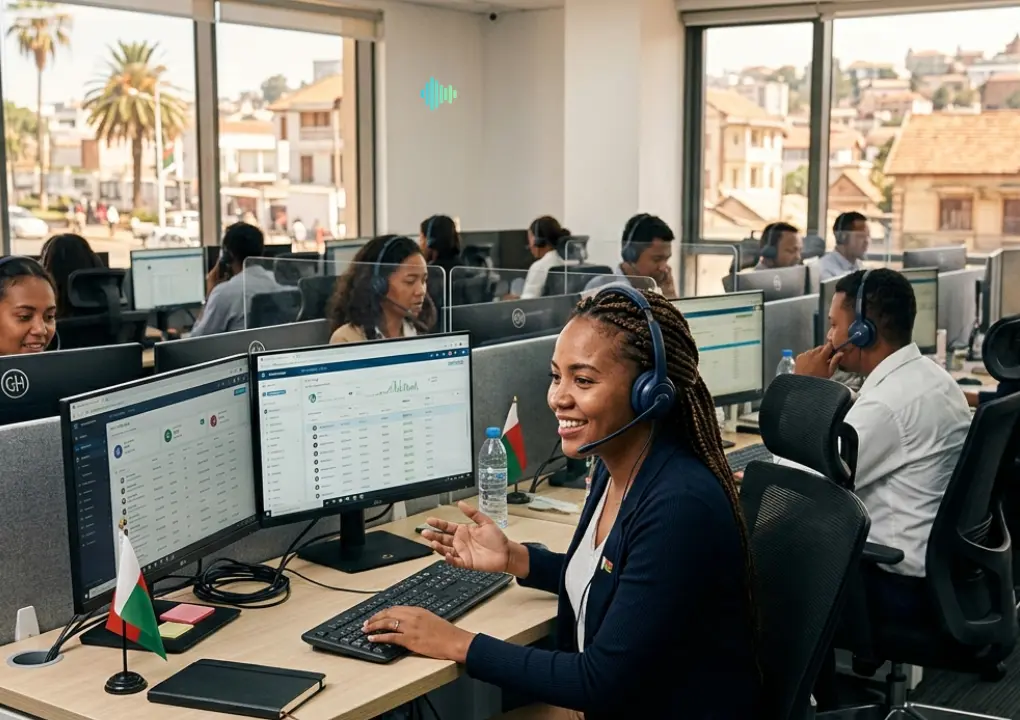 Offshore call center agents at work