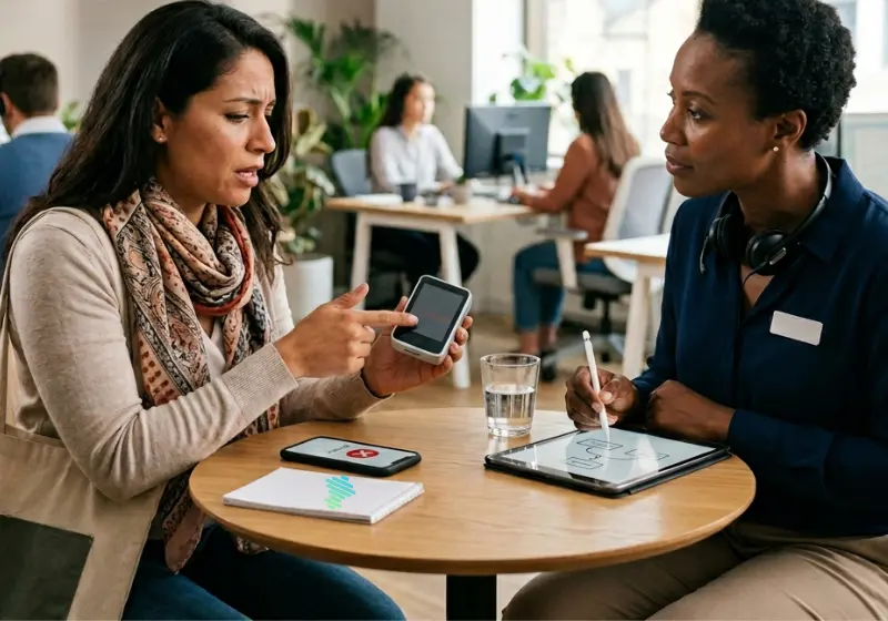 Customer explaining to a customer care what does she need