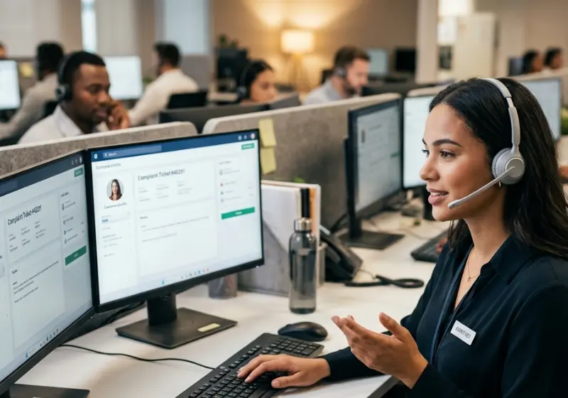 customer support expert at work handling customer complaints