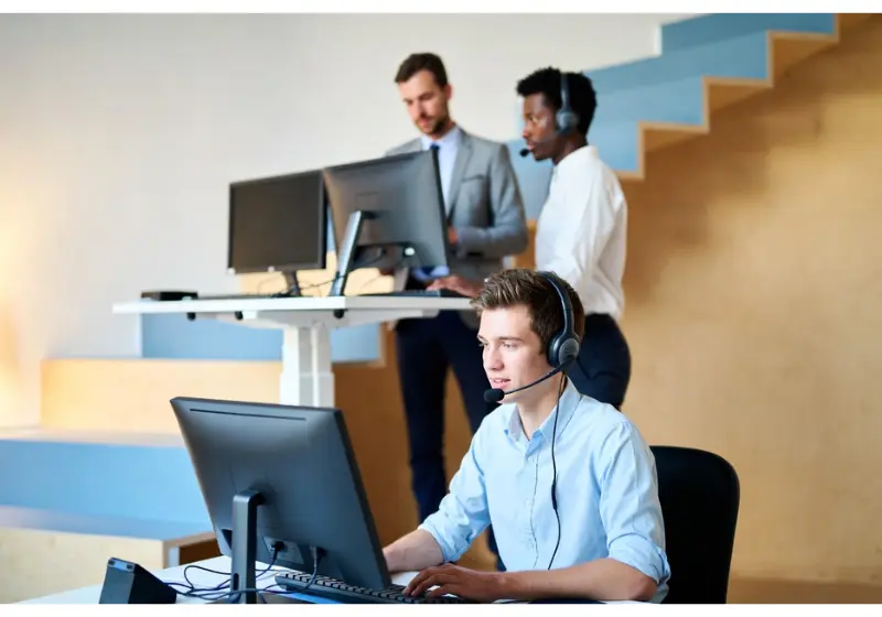 Customer Support at work. A man on his workplace