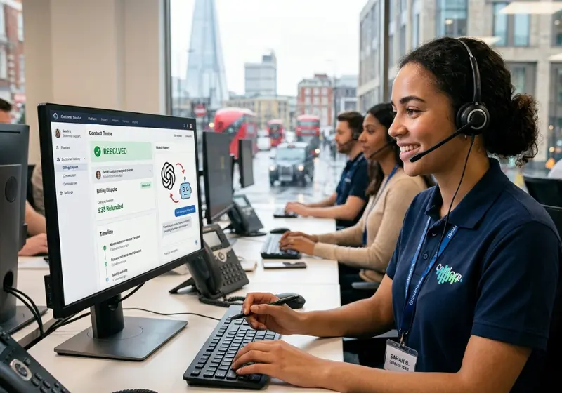 A woman, at work in a call centre