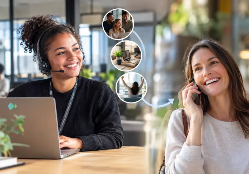 Happy call center agent and happy customer/ GetHumanCall