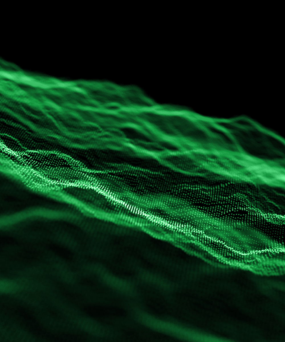 Green digital wave texture on dark background representing transformation and clarity in one-to-one mentorship at Turn Heads Global.