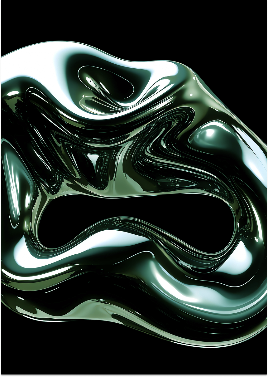 Abstract metallic black and white fluid pattern symbolising reflection and transformation in the Career Growth Compass.