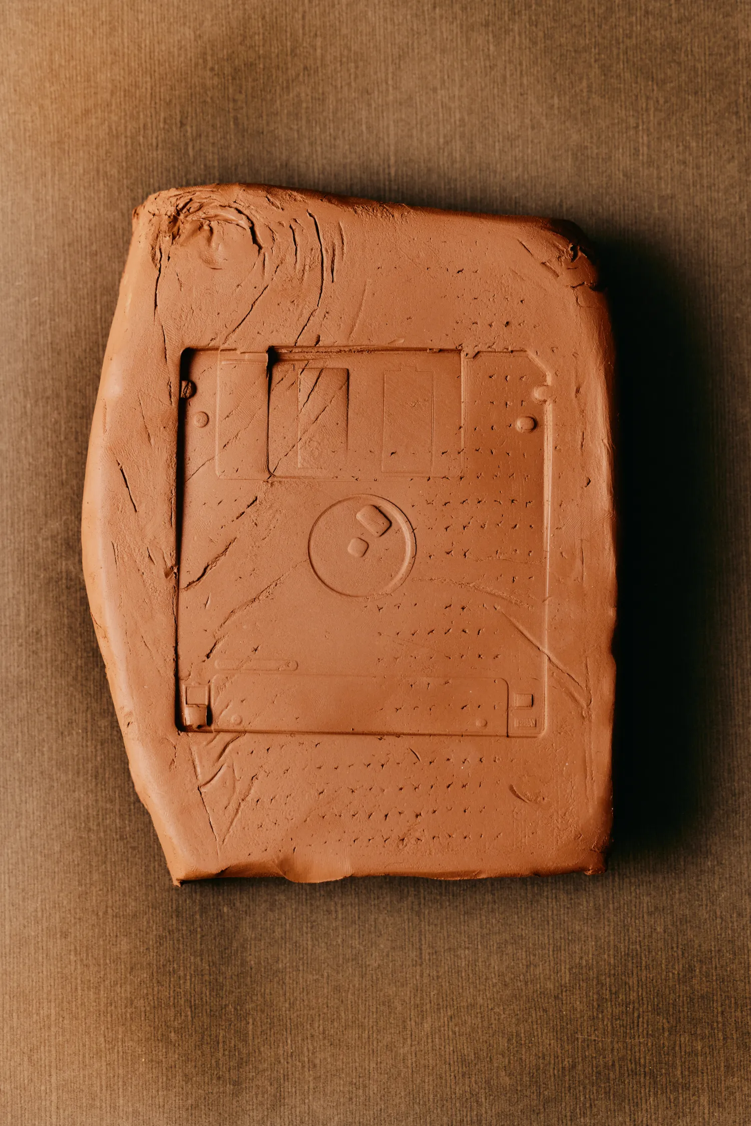 A brown clay object with a hole in the center.