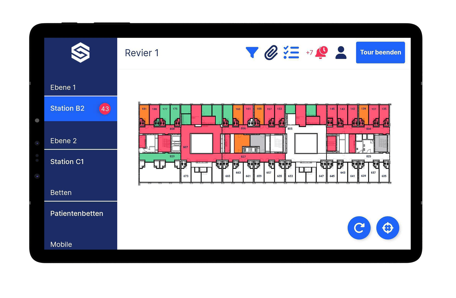 Die Gebäudepläne in der Soobr App helfen Reinigungskräften, sich besser im Gebäude zu orientieren.