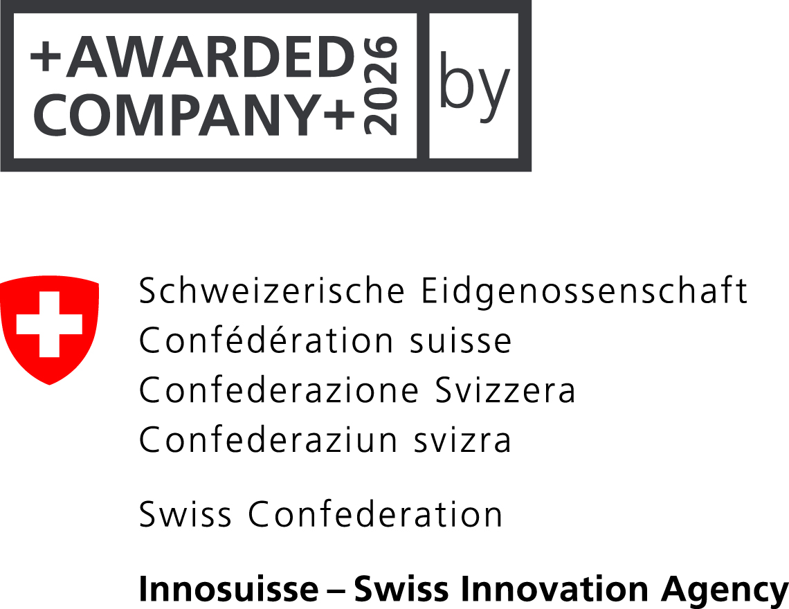 Logo „Awarded Company 2026“ der Schweizerischen Eidgenossenschaft und Innosuisse – Swiss Innovation Agency.