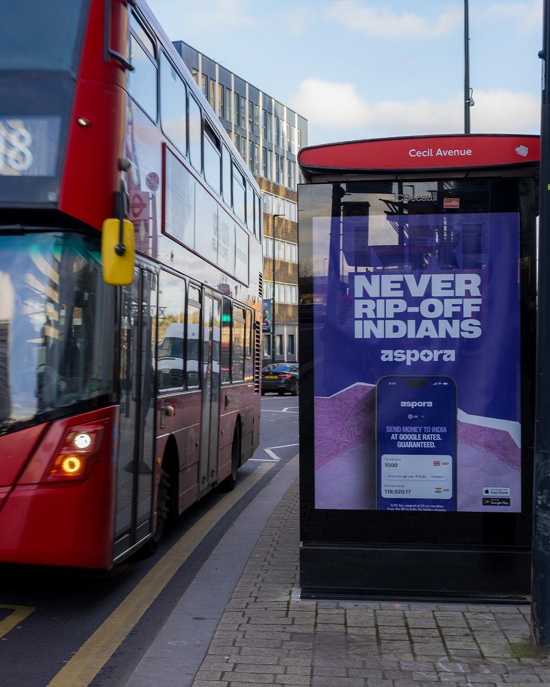 Aspora live OOH billboard placement at a UK tube station