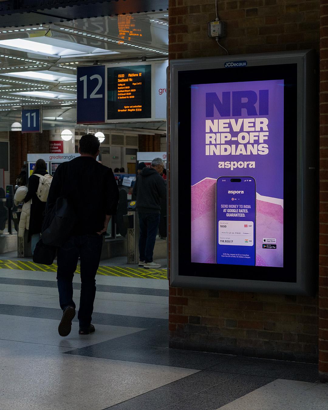 Aspora OOH campaign delivering 100M+ impressions across UK NRI hotspots