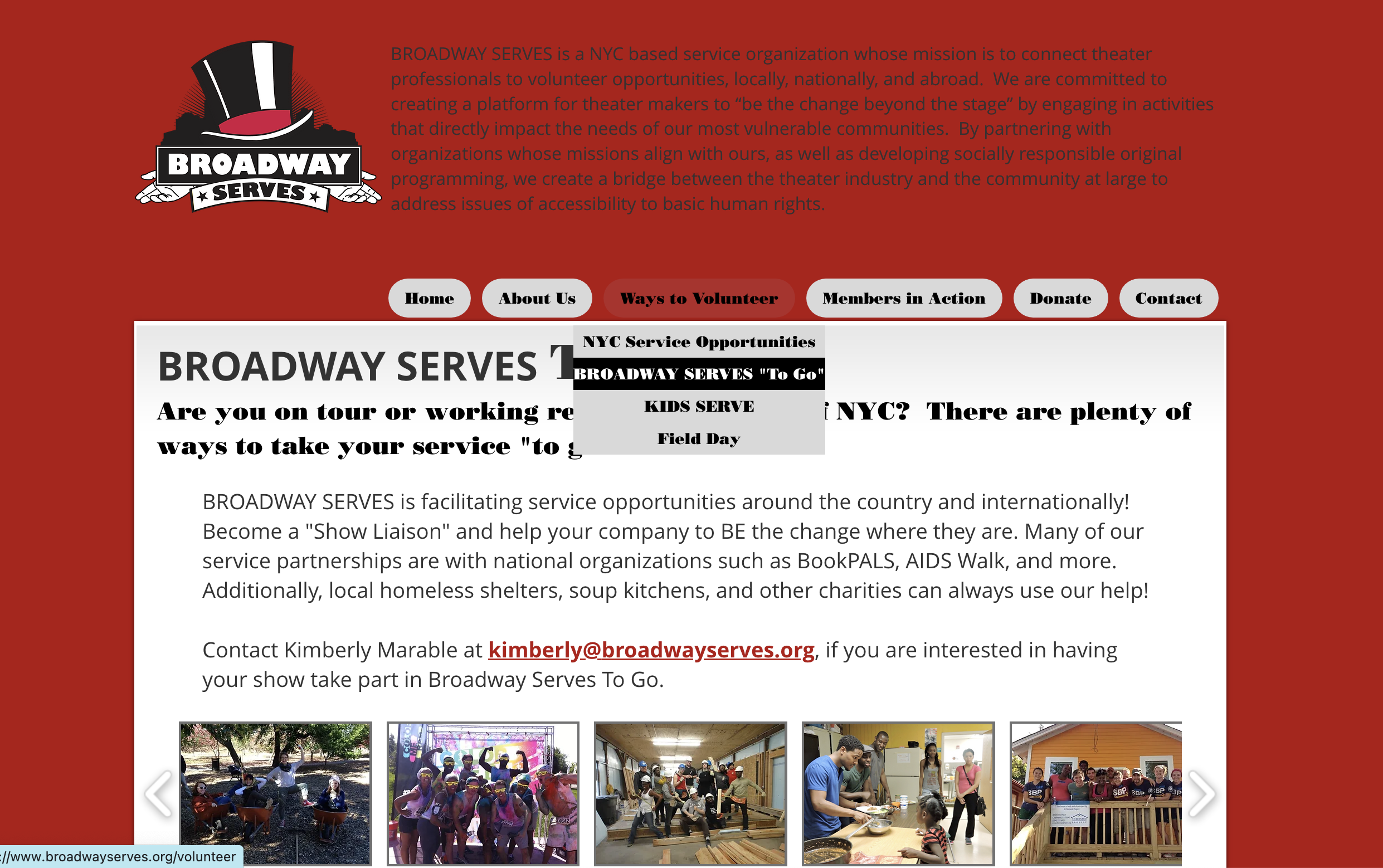 A picture of the homepage of Broadway Serves old website.
